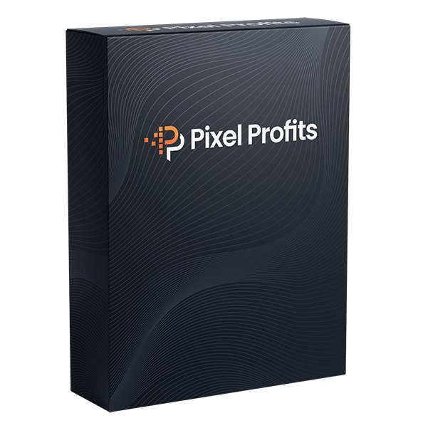 Pixel Profits product box cover showing black packaging with orange and white logo design
