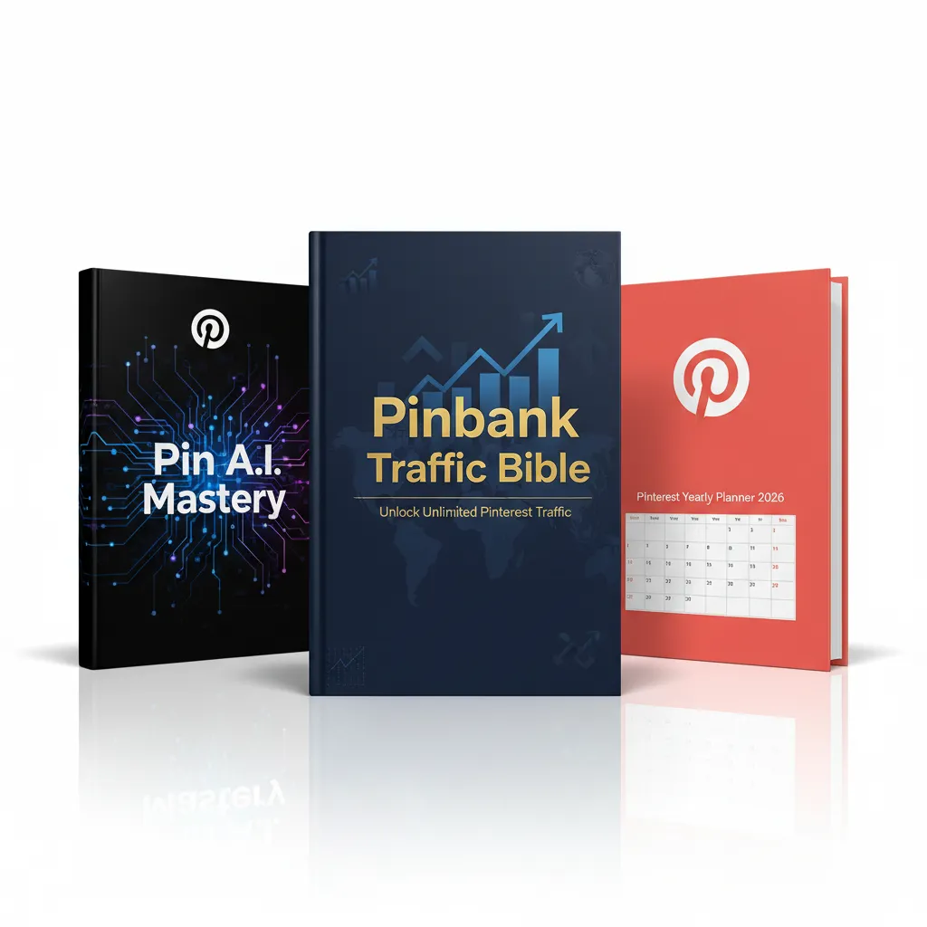TrafficWave Generator 3.0 bonus bundle featuring Pin A.I. Mastery, Pinbank Traffic Bible, and Pinterest Yearly Planner 2026 digital guides.